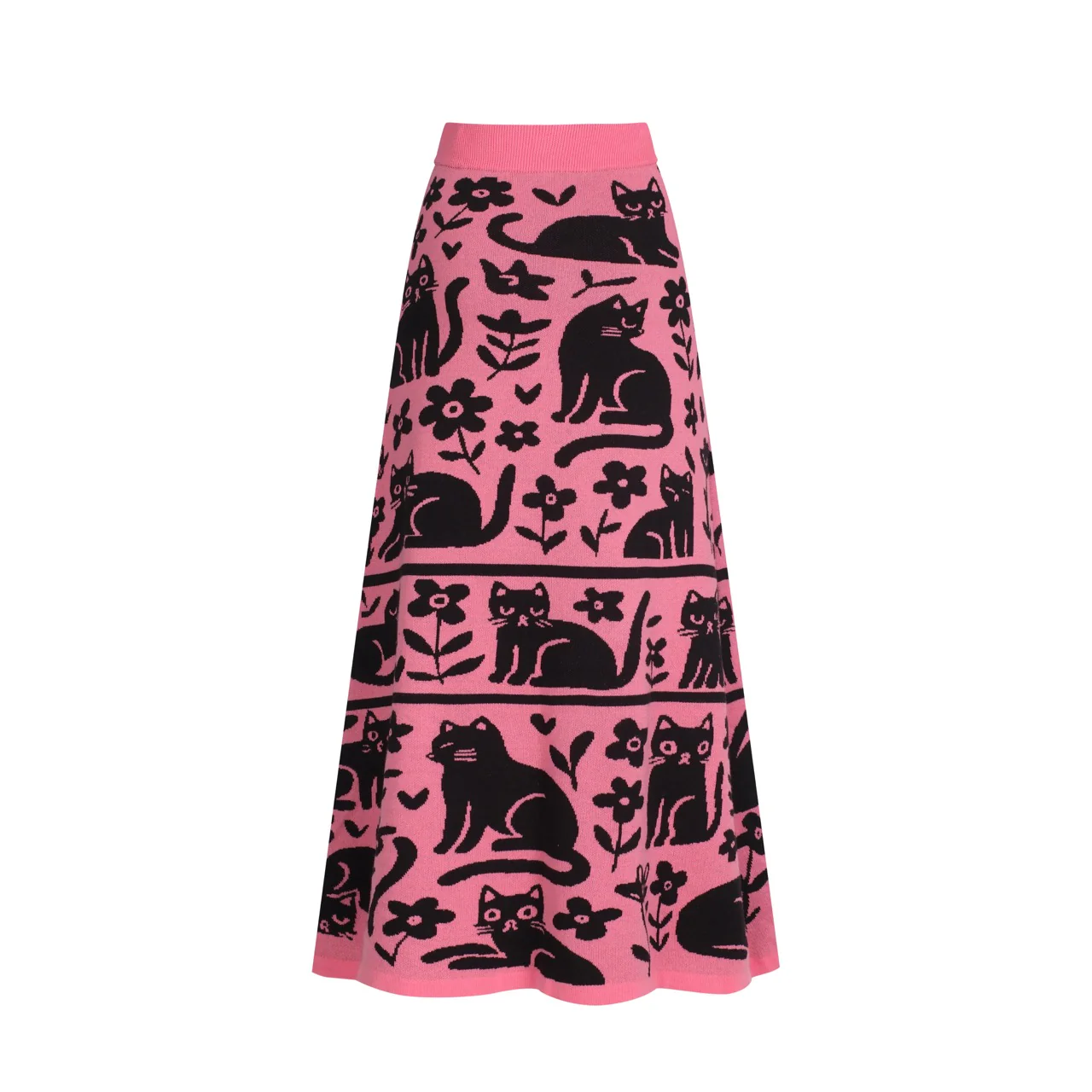 Women's pink retro cat-patterned knitted skirt - Image 3