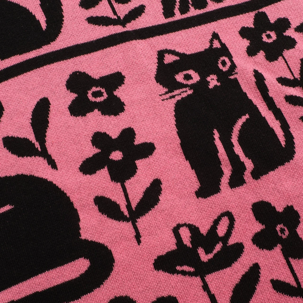 Women's pink retro cat-patterned knitted skirt - Image 5