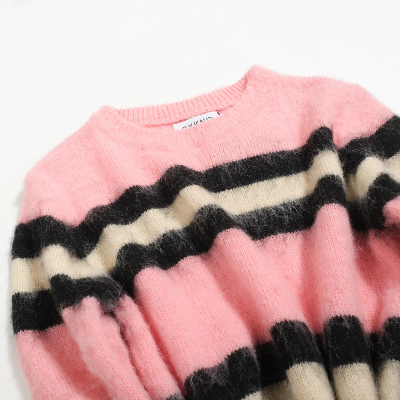 Women's pink striped jacquard plush knitted fabric - Image 8