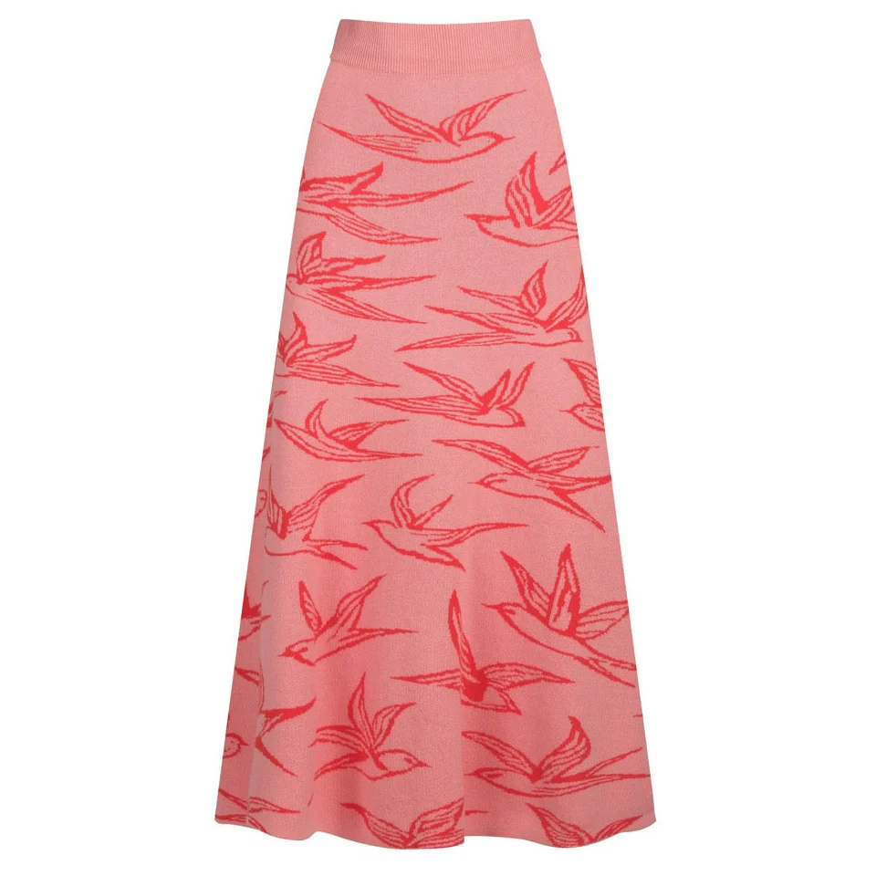 Women's pink swallow jacquard knit skirt