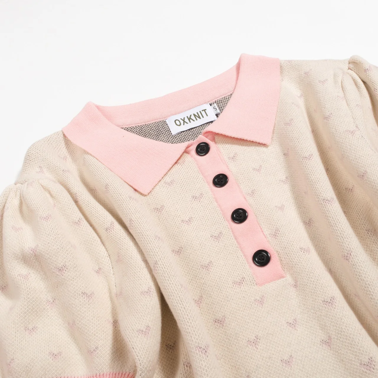Women's polka dot bird puffed sleeve knitted polo - Image 9
