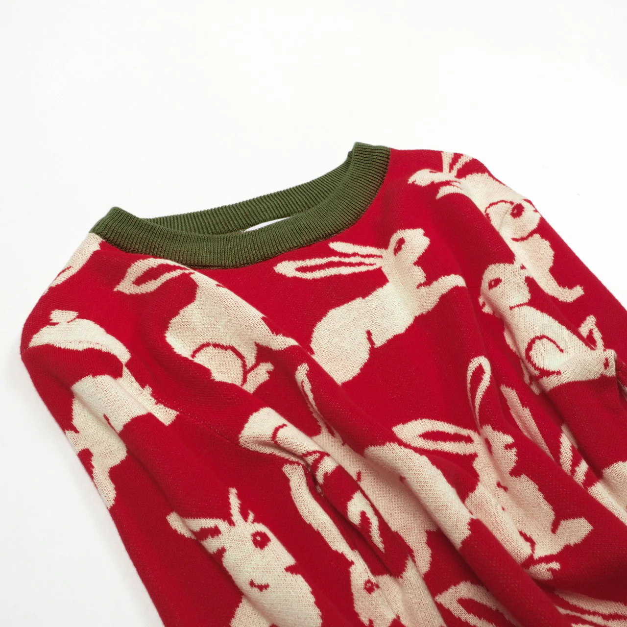 Women's Red Art Rabbit Classic Vintage Knitwear - Image 10
