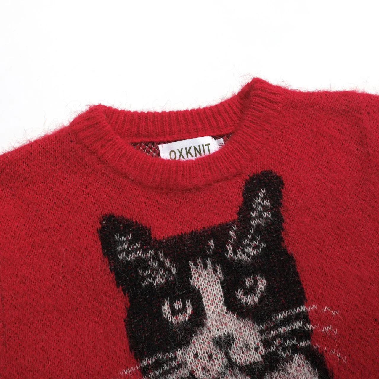 Women's red cat flower jacquard knitwear - Image 4