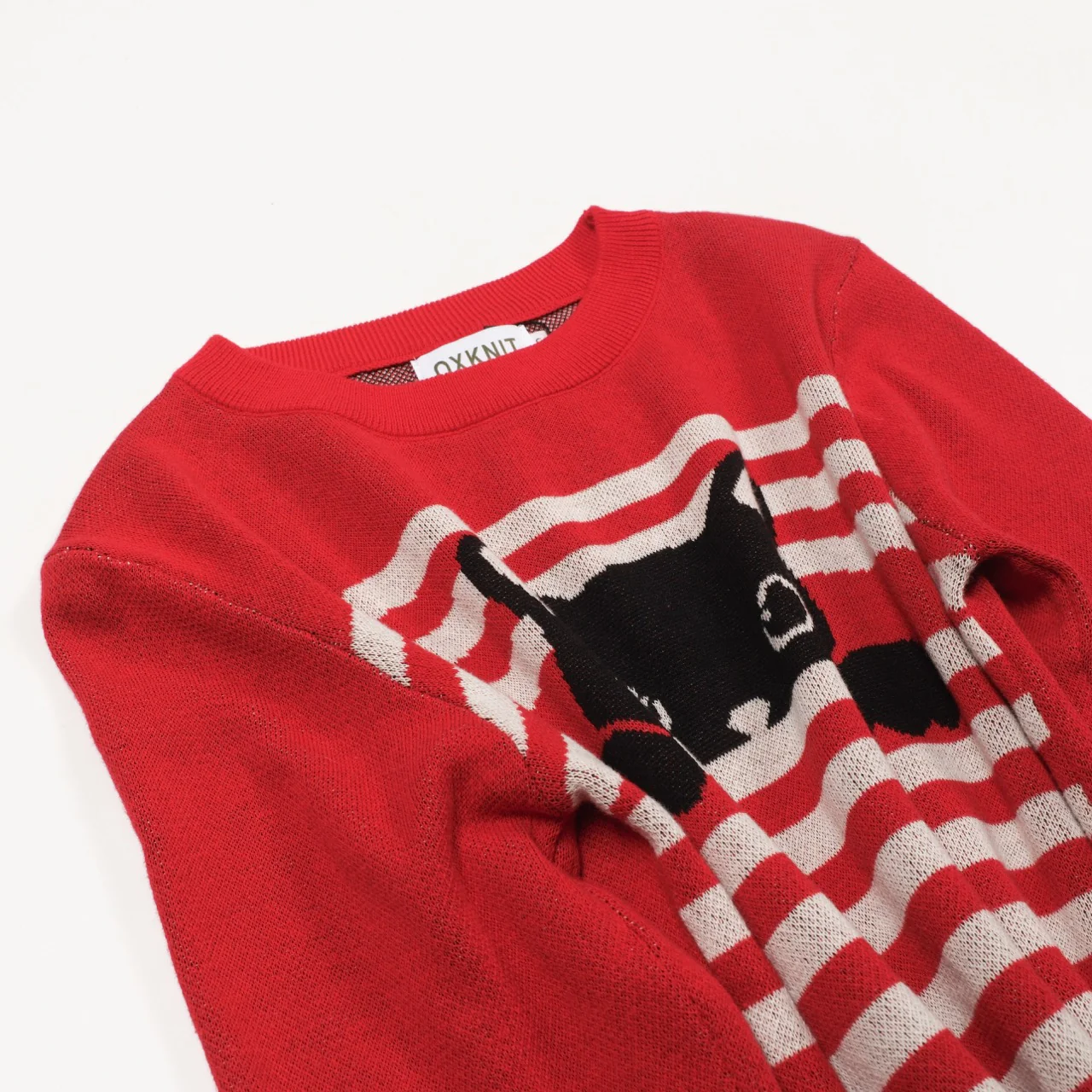 Women's red cat striped animal top skirt knit suit - Image 15
