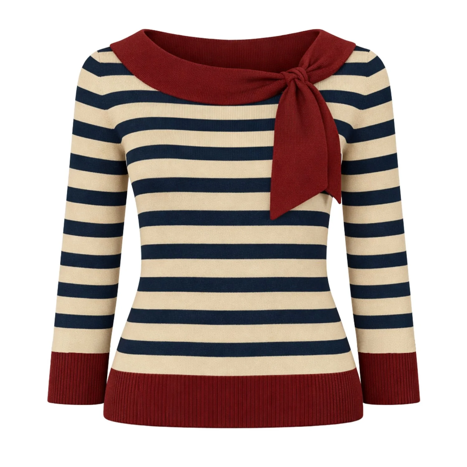 Women's Red Cropped Sleeve Knit T-shirt - Cropped Length