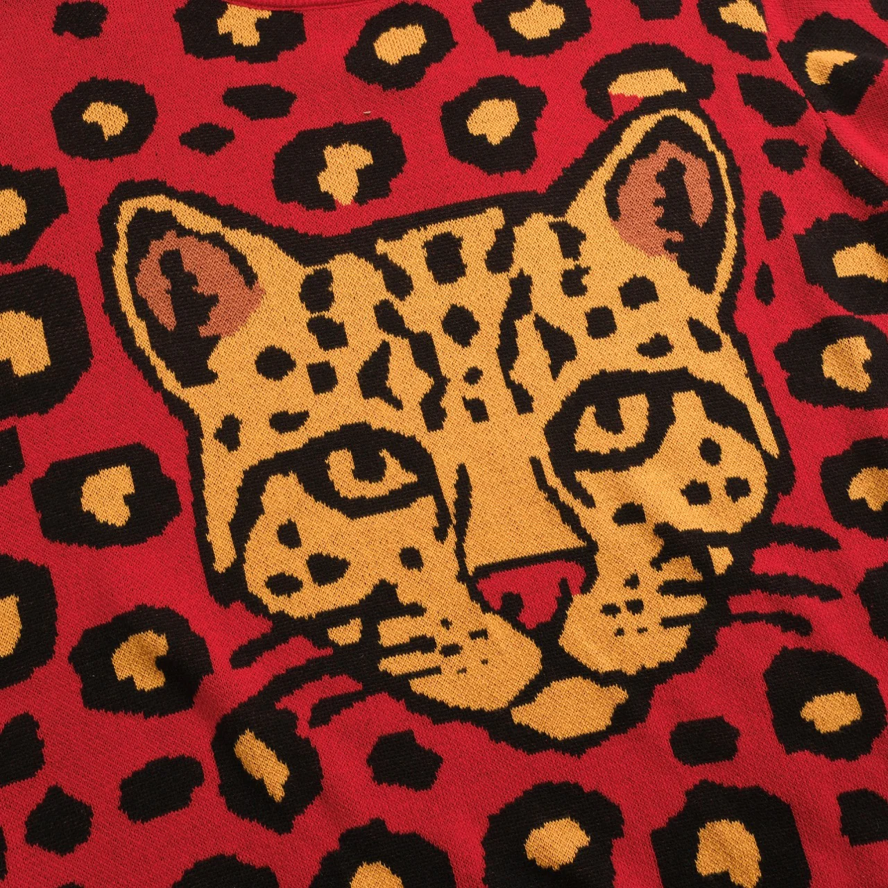 Women's red leopard print retro casual knitwear - Image 2
