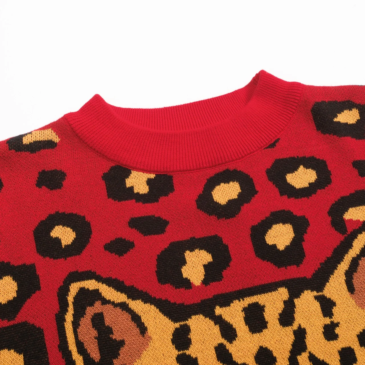 Women's red leopard print retro casual knitwear - Image 4