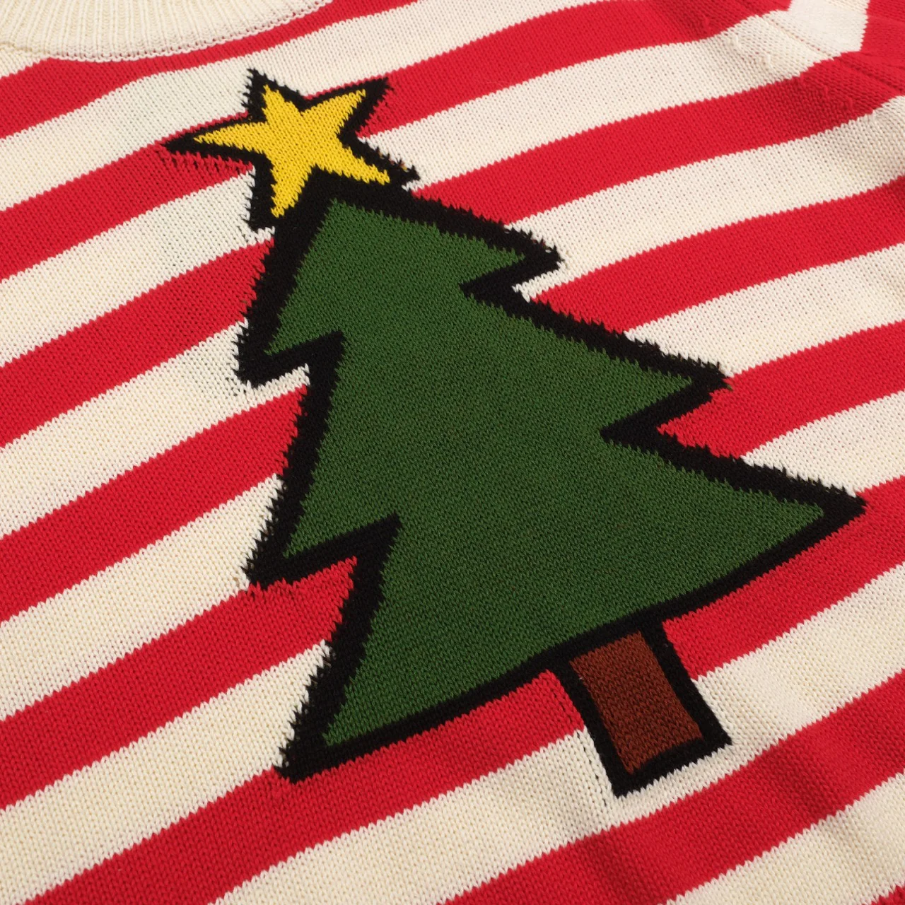 Women's red striped Christmas tree vintage knitwear - Cropped length - Image 2