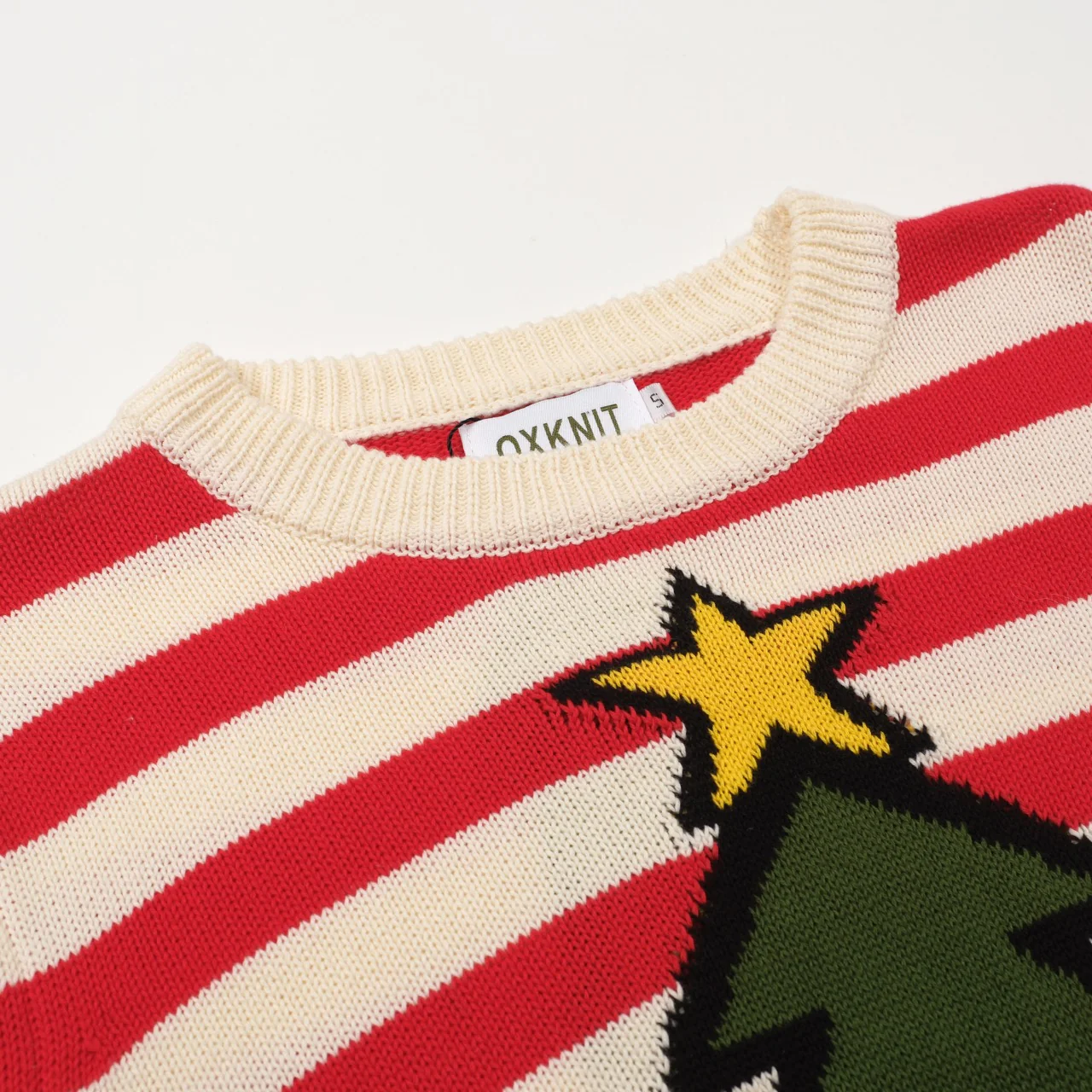 Women's red striped Christmas tree vintage knitwear - Cropped length - Image 4
