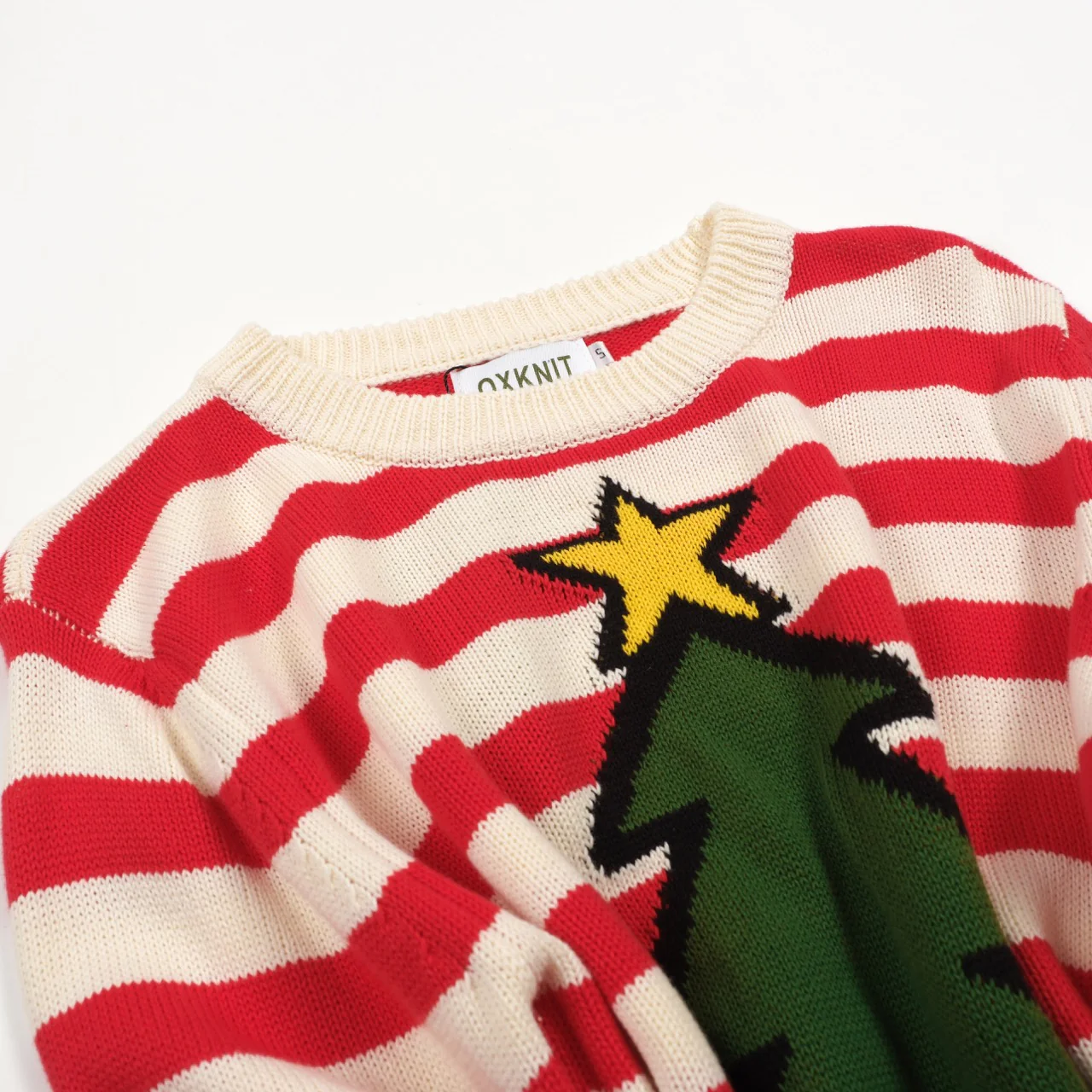 Women's red striped Christmas tree vintage knitwear - Cropped length - Image 8