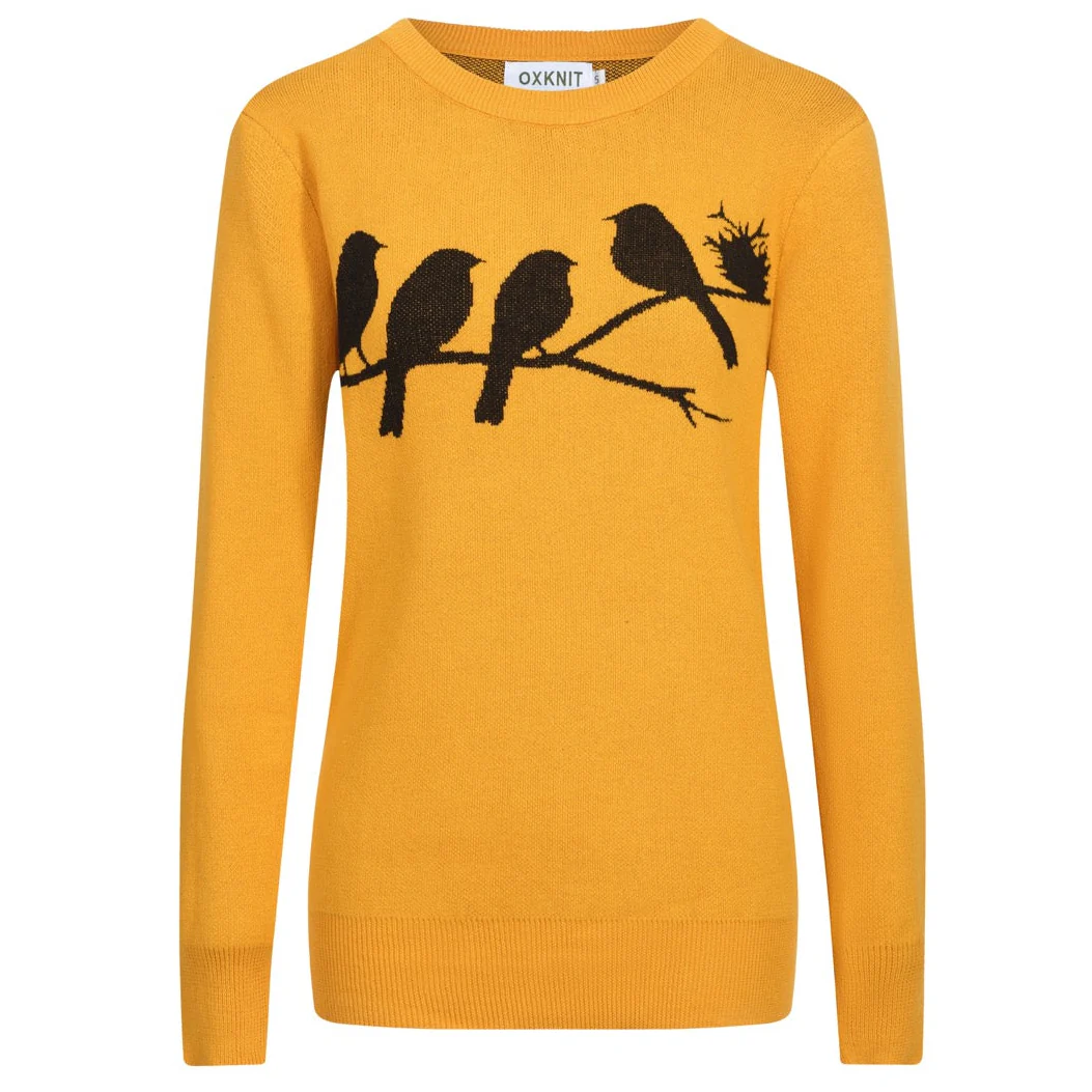 Women's retro yellow bird jacquard knitwear