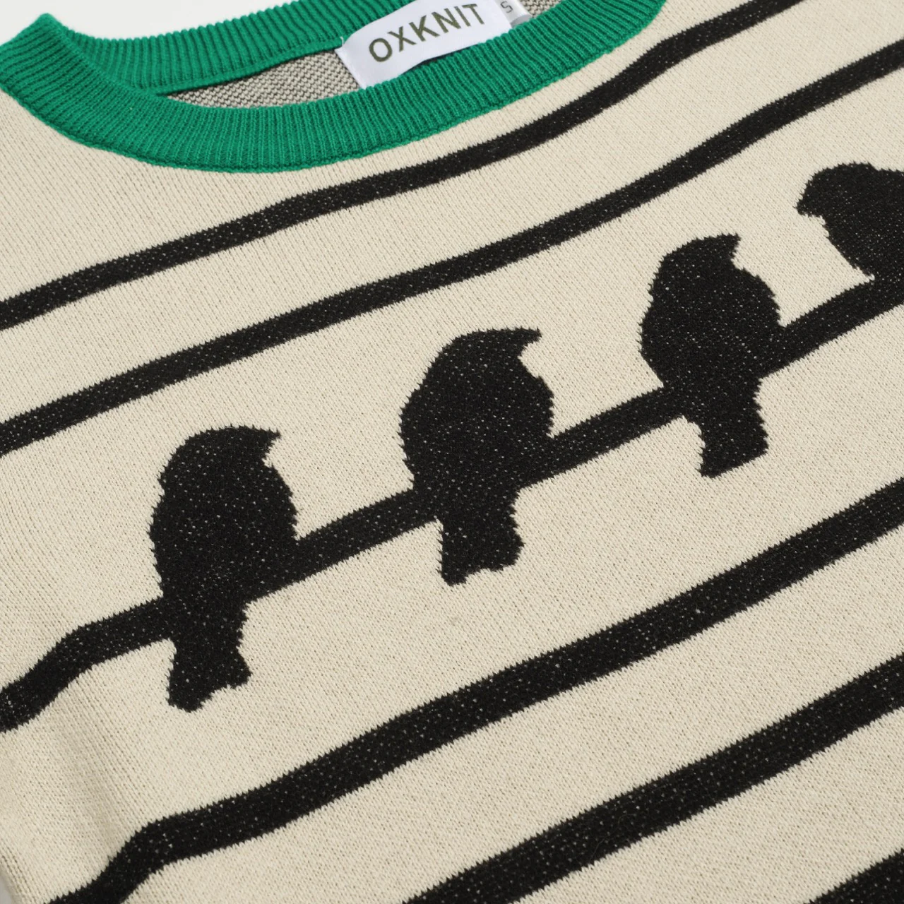 Women's striped bird jacquard vintage knitwear - Image 2