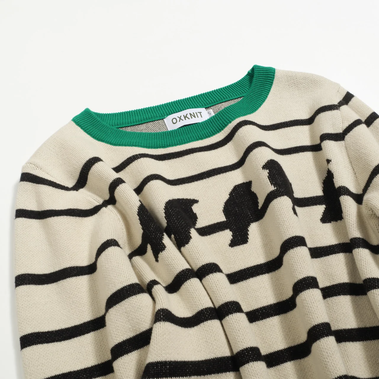 Women's striped bird jacquard vintage knitwear - Image 8