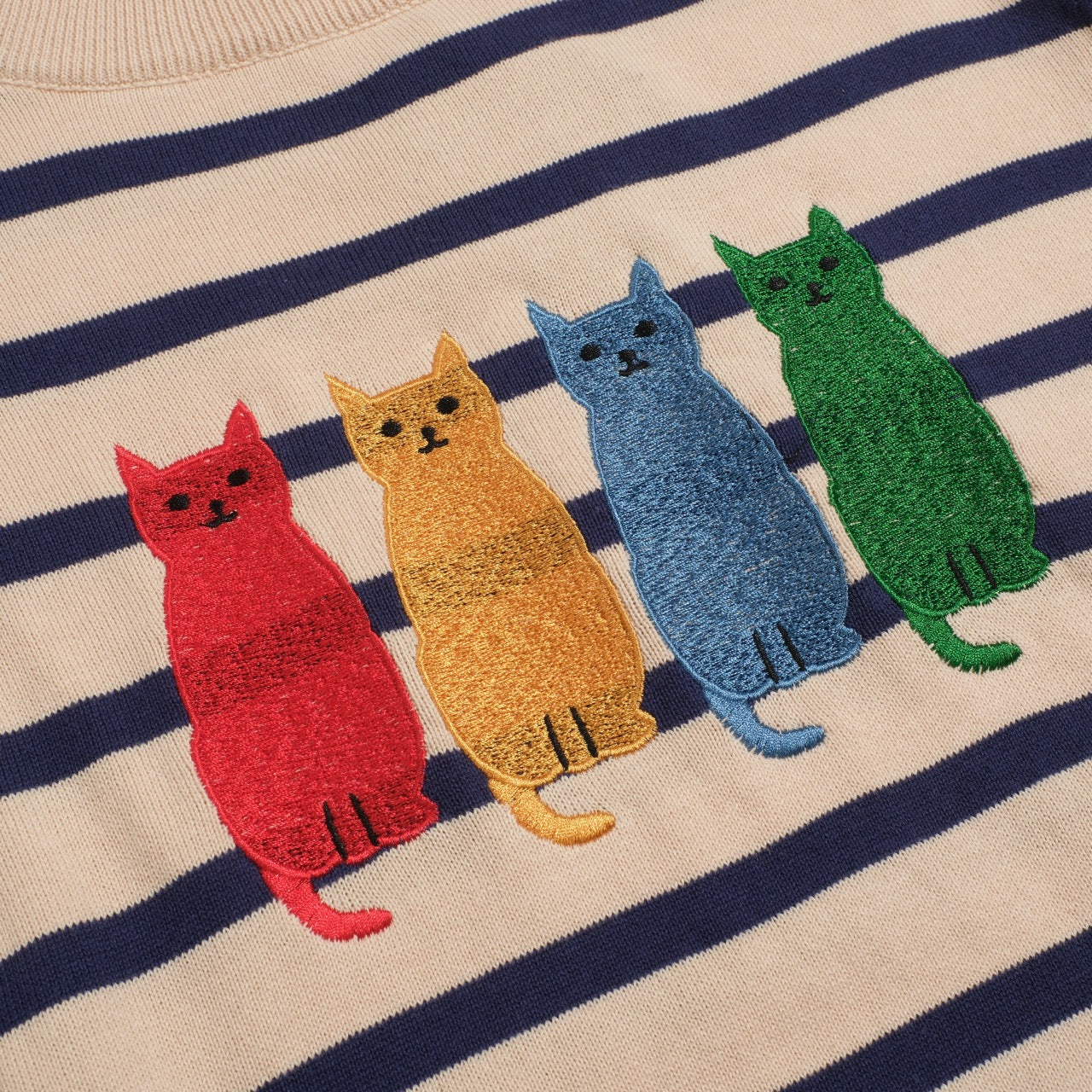 Women's striped vintage embroidered cat knitwear - Image 2