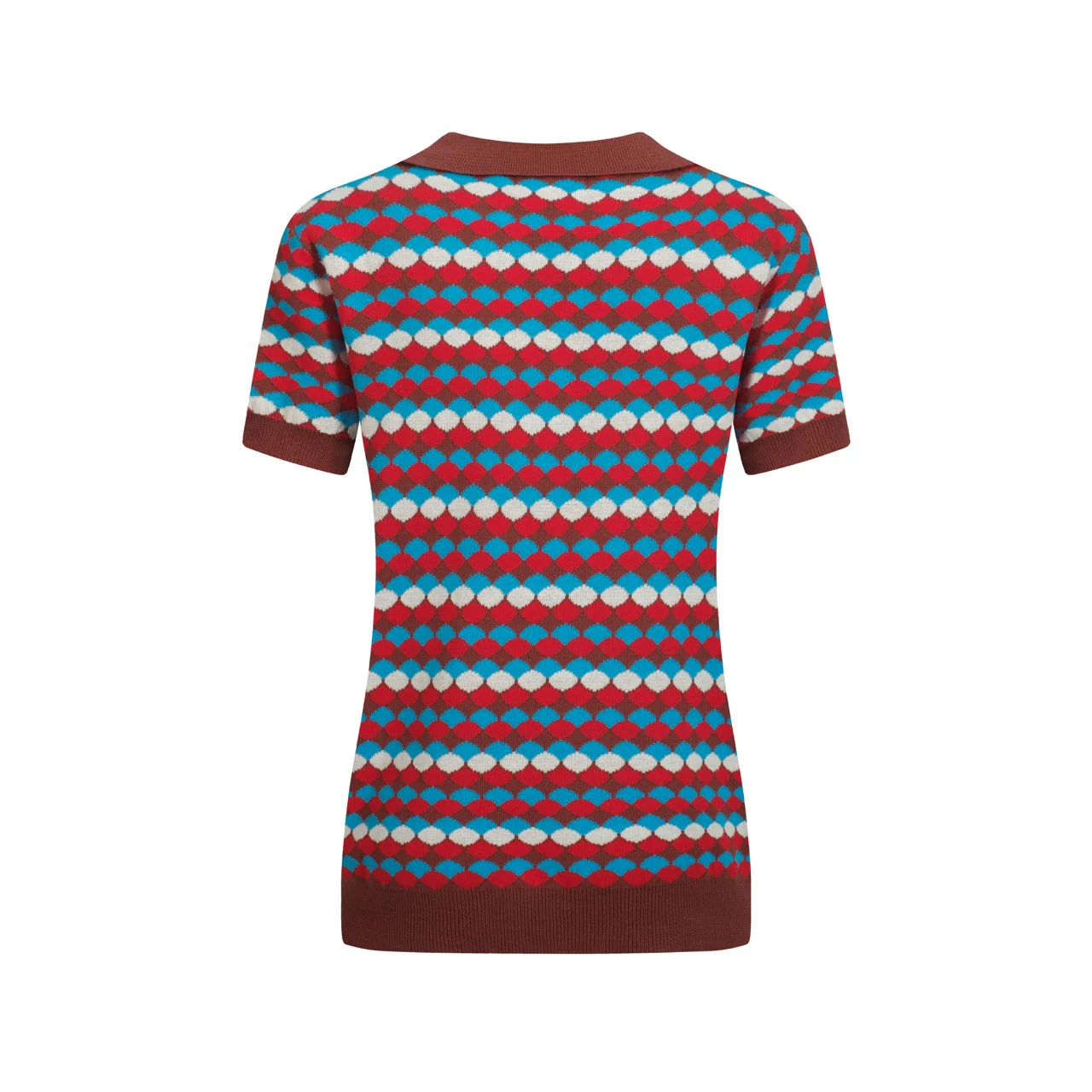 Women's vintage brown jacquard lapel knit T-shirt - Image 3