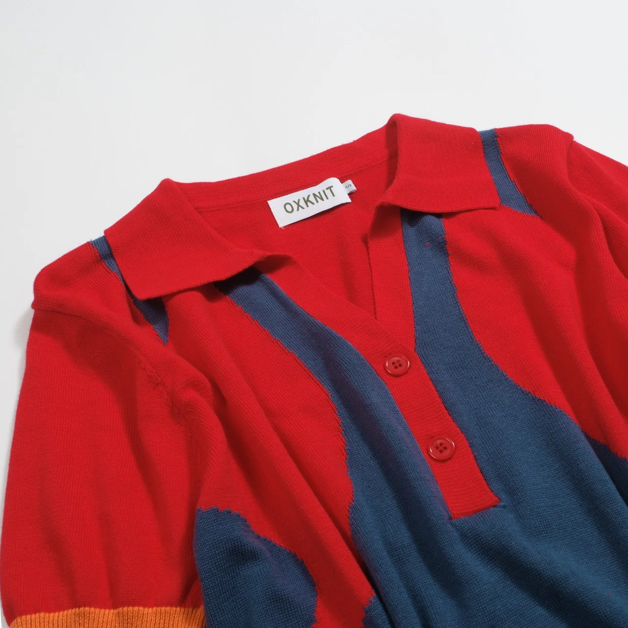 Women's vintage red style V-neck knitted polo shirt - Image 10