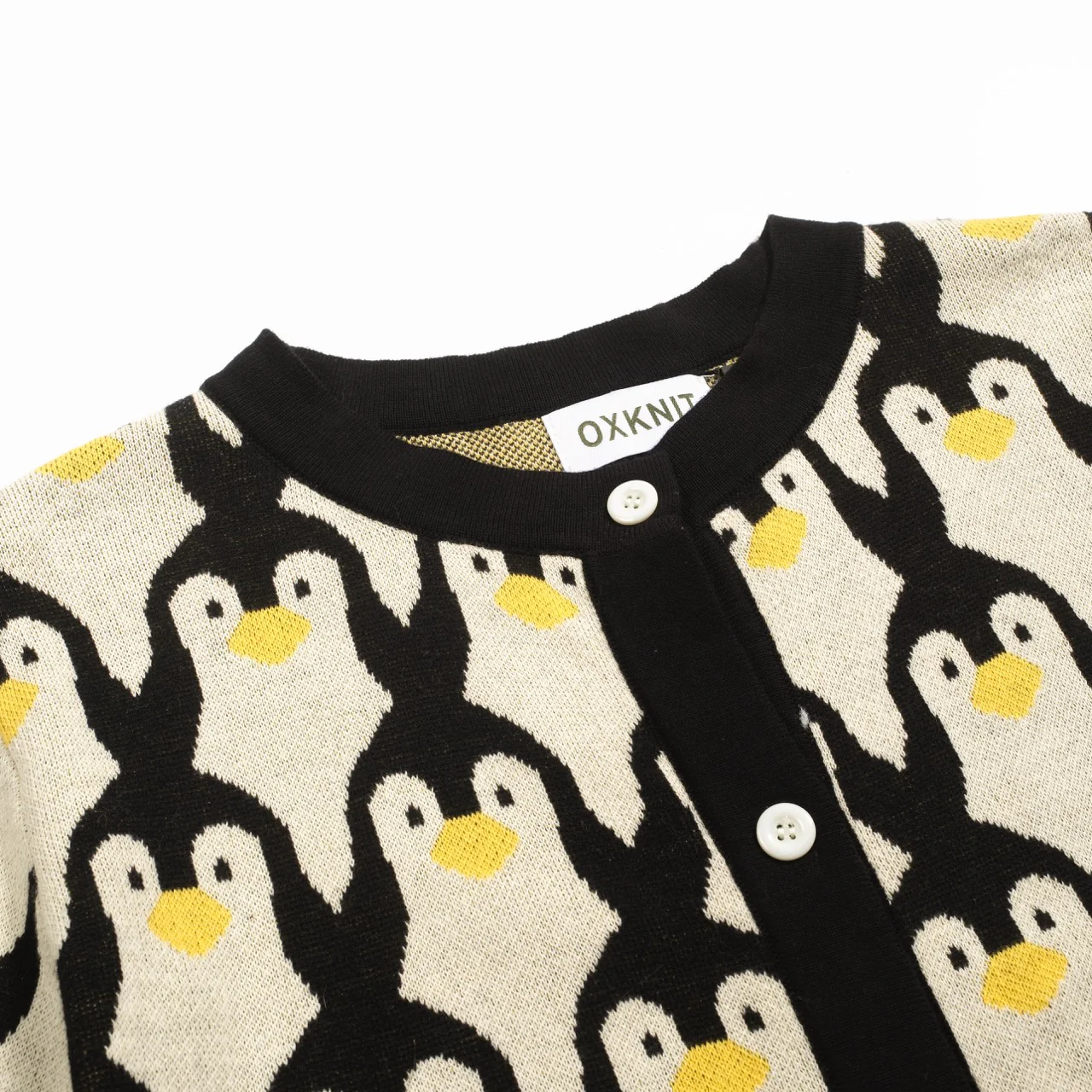 Women's white apricot penguin jacquard cardigan - Image 4