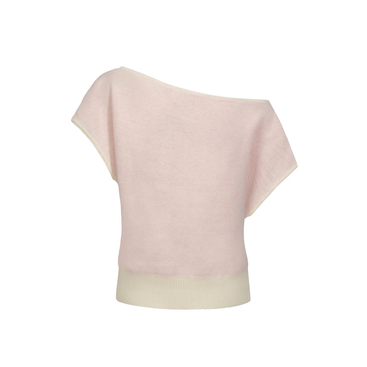 Women's white apricot skew shoulder knit T-shirt - short version size - Image 3