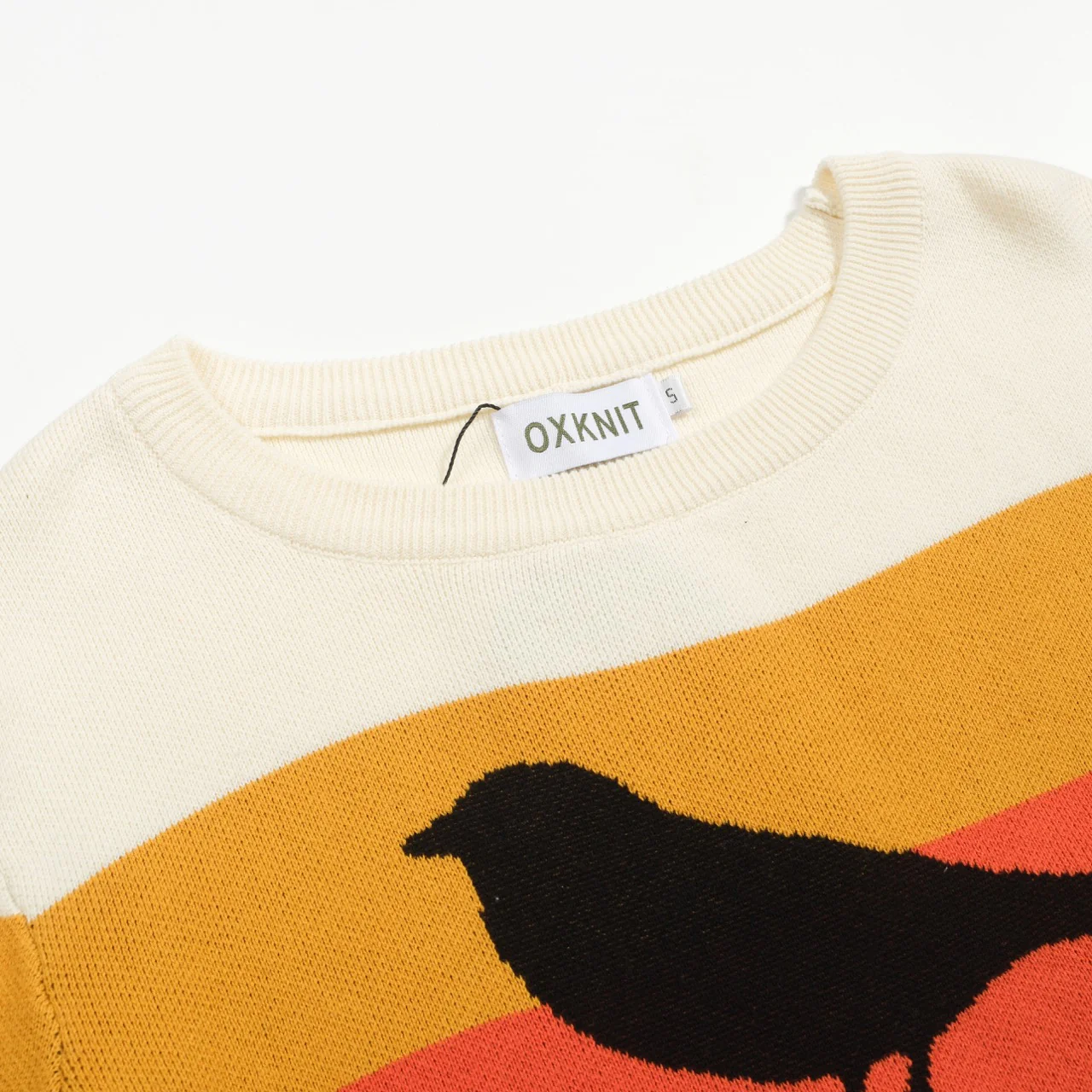 Women's white apricot striped bird jacquard knitwear - Image 4