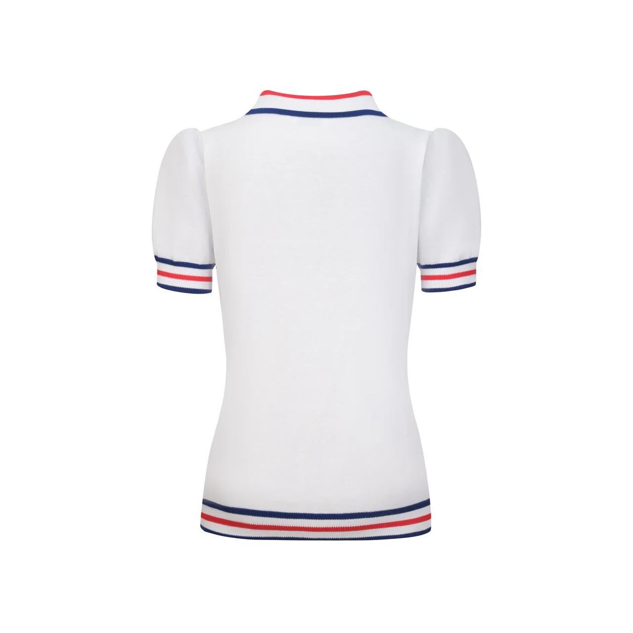 Women's white apricot striped design puffed sleeve knitted polo - Image 3
