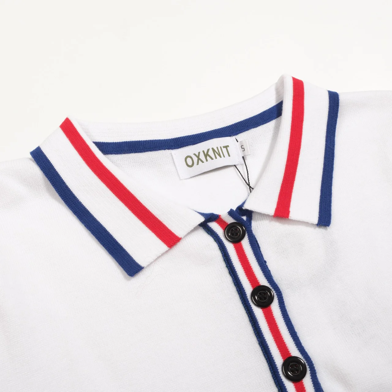 Women's white apricot striped design puffed sleeve knitted polo - Image 4