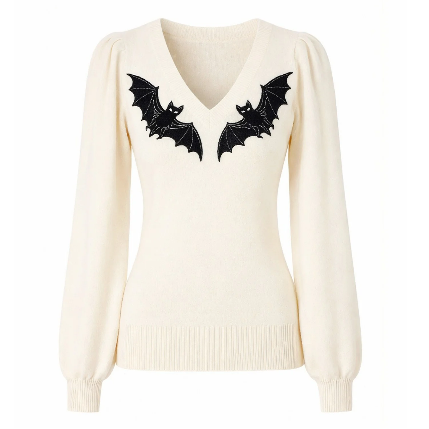 Women's white vintage bat puffed sleeve knitwear