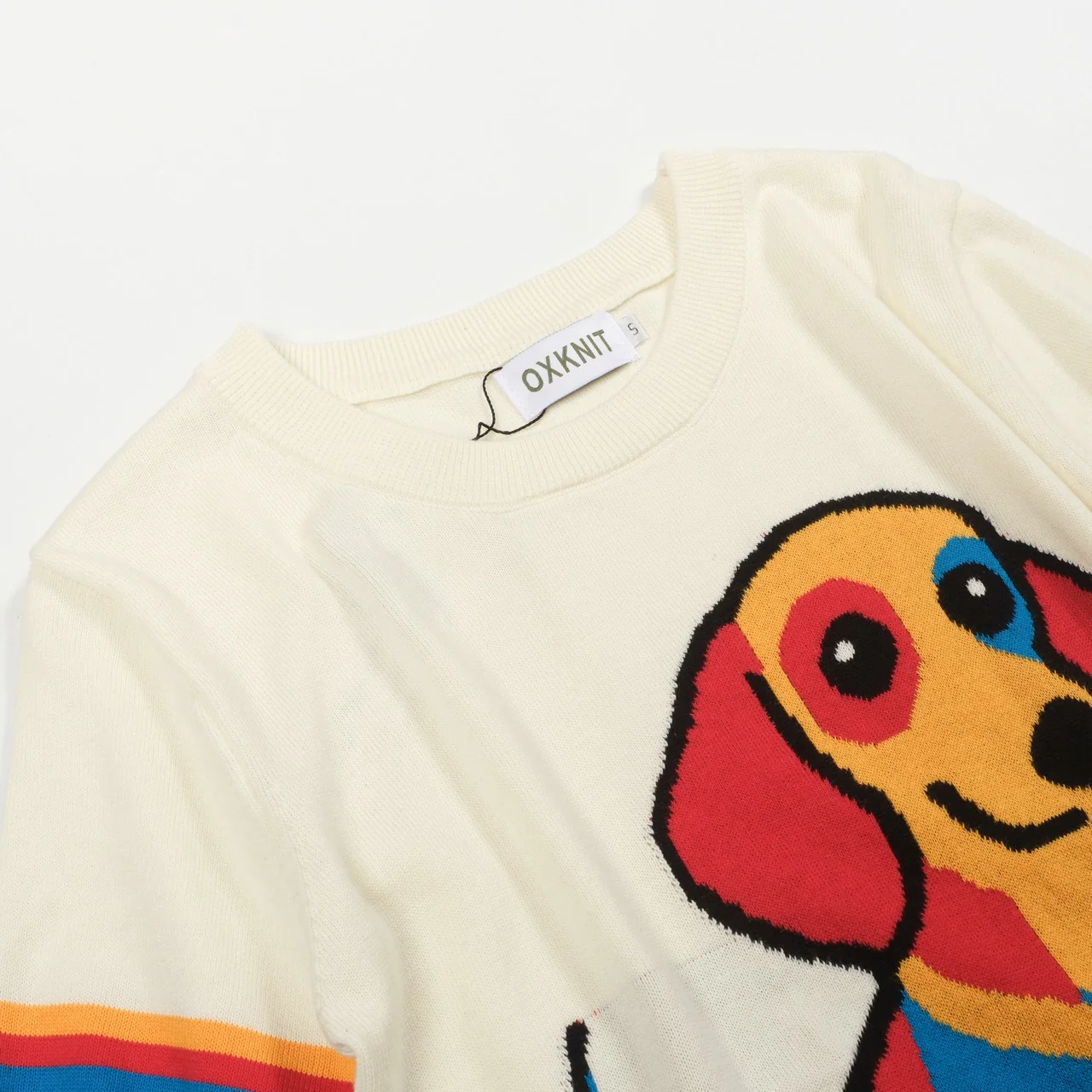 Women's white vintage puppy jacquard knit T-shirt - Image 10