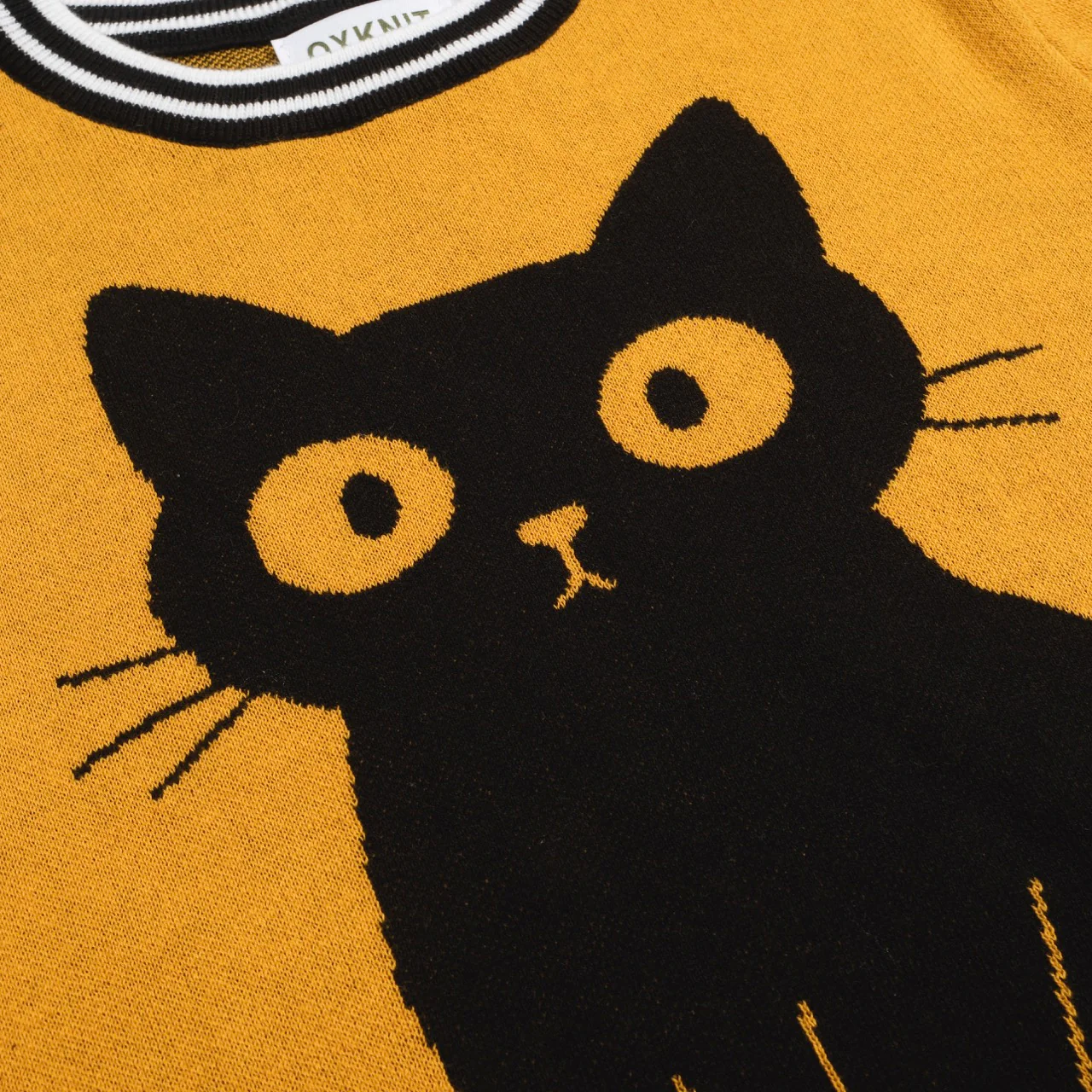 Women's yellow cat floral vintage jacquard knit T-shirt - Image 2