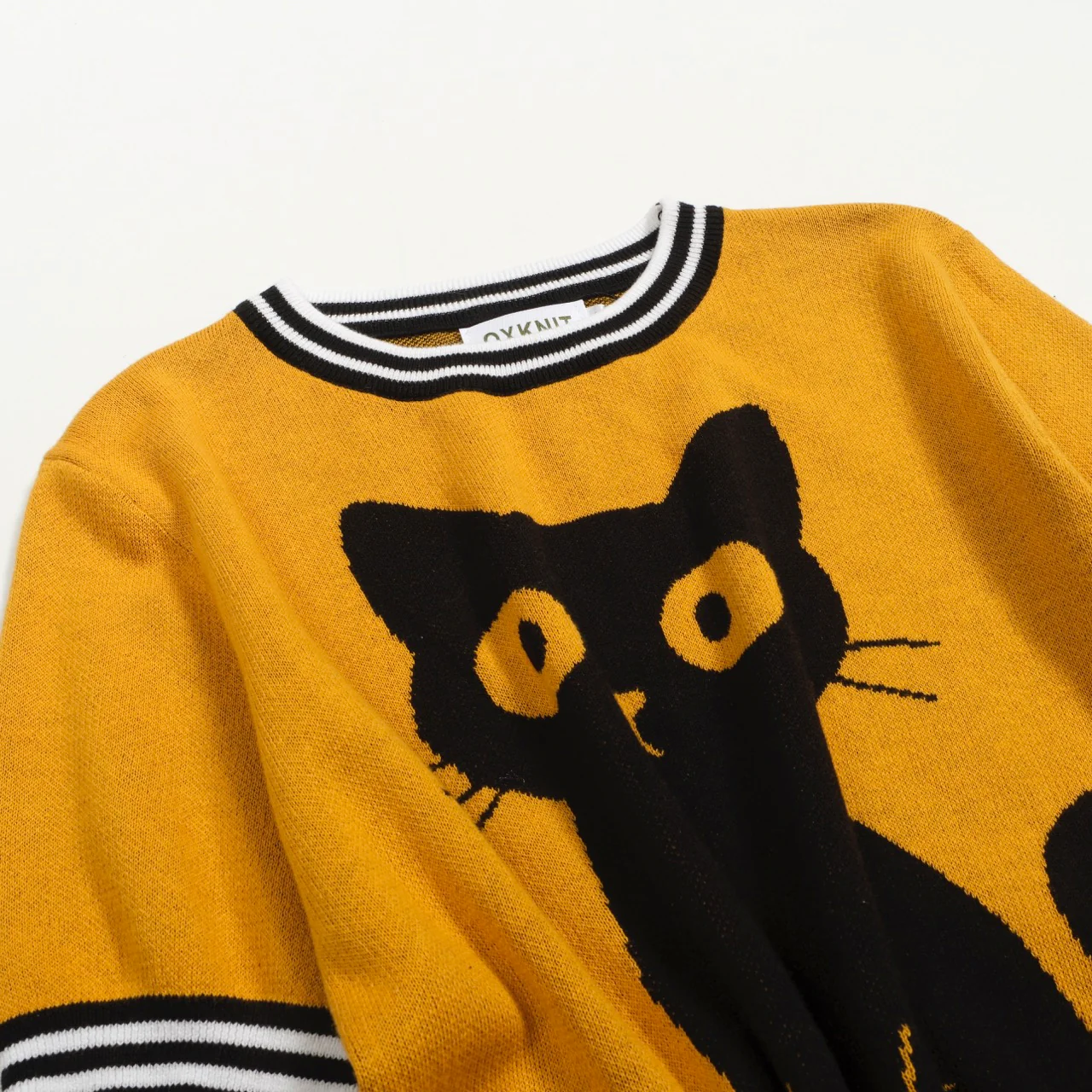 Women's yellow cat floral vintage jacquard knit T-shirt - Image 7