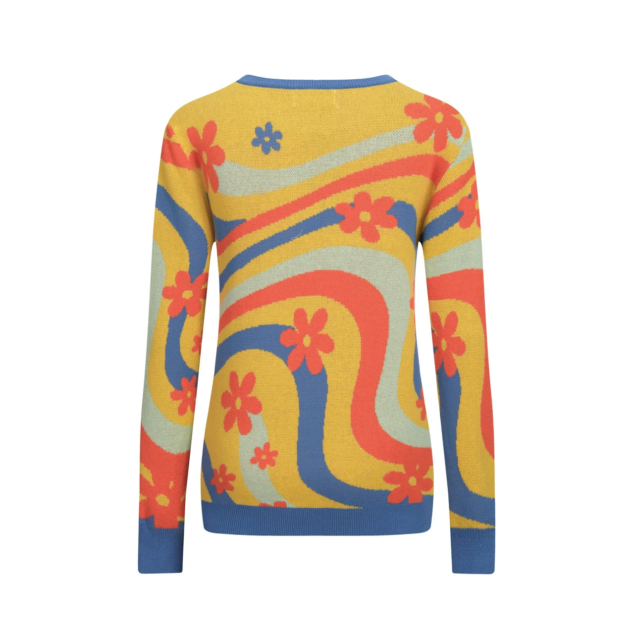 Women's Yellow Flower Art Stripes Jacquard Knitwear - Image 3