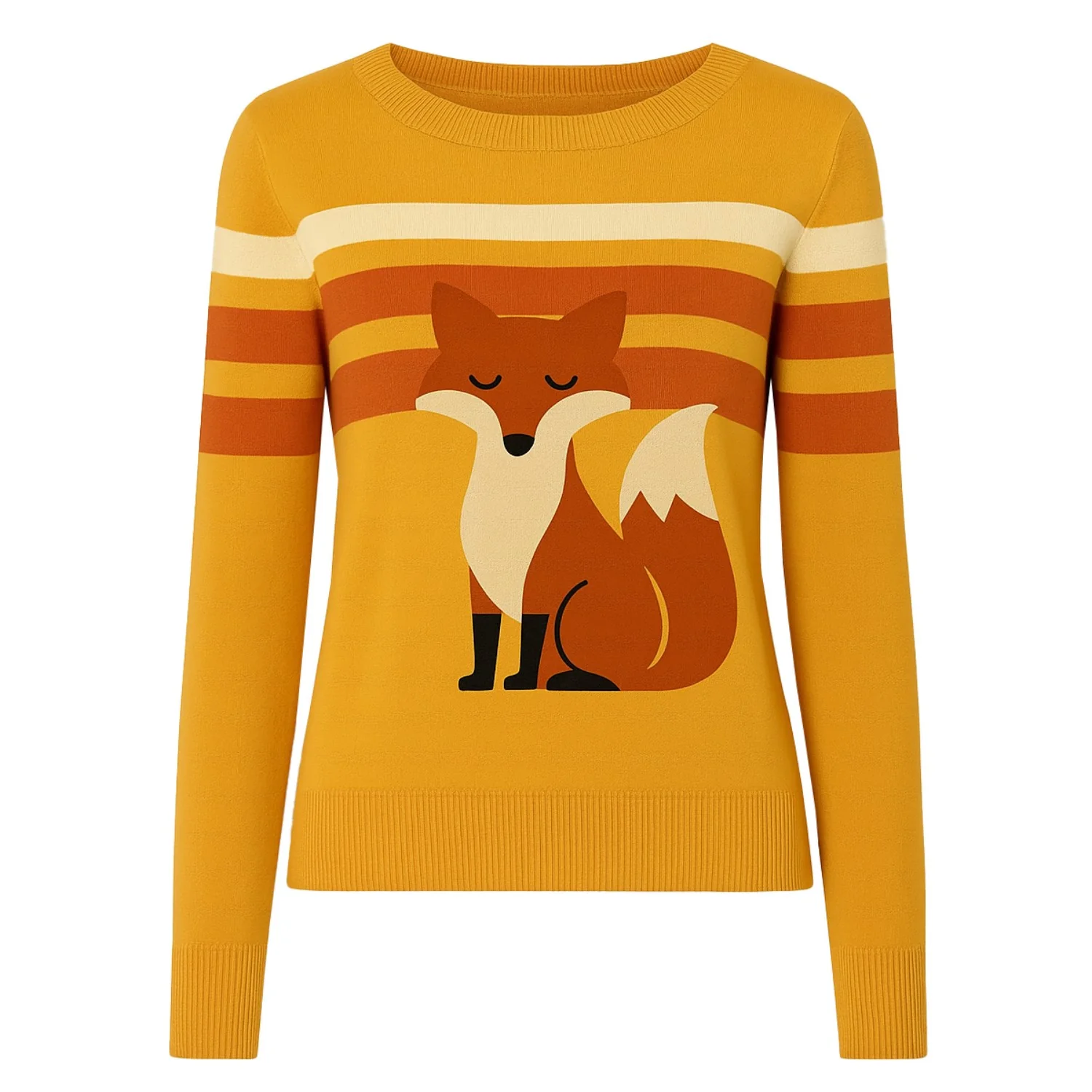 Women's yellow fox striped jacquard knitwear