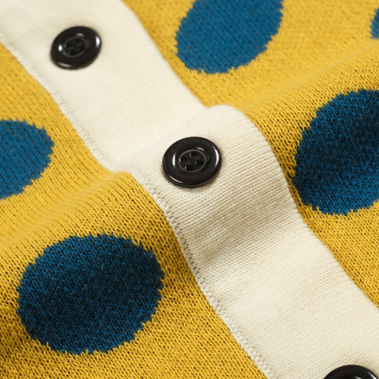 Women's yellow polka dot jacquard puffed sleeve knitted cardigan - Image 6