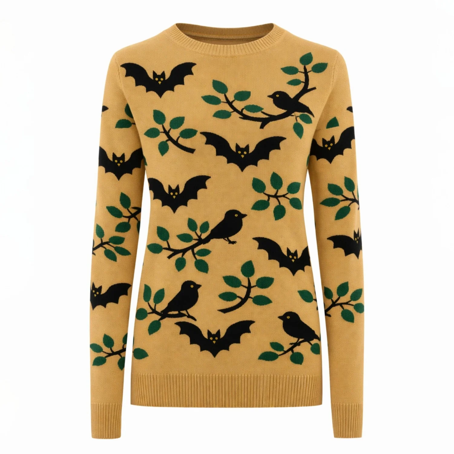 Women's yellow vintage bat jacquard knitwear